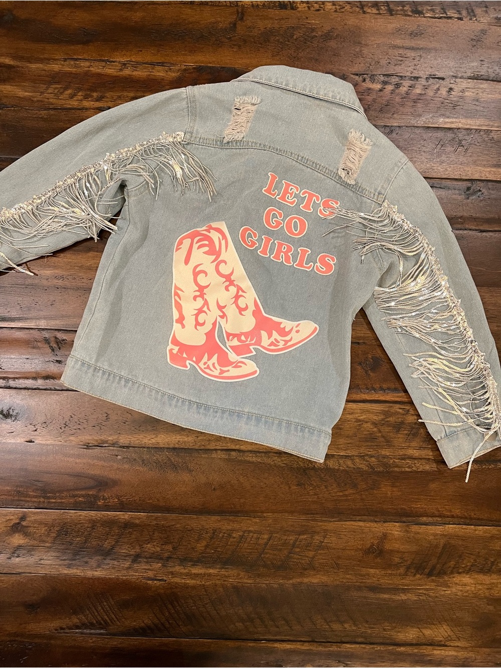 Girls' Fringe Denim Jacket - 'Lets Go Girls'